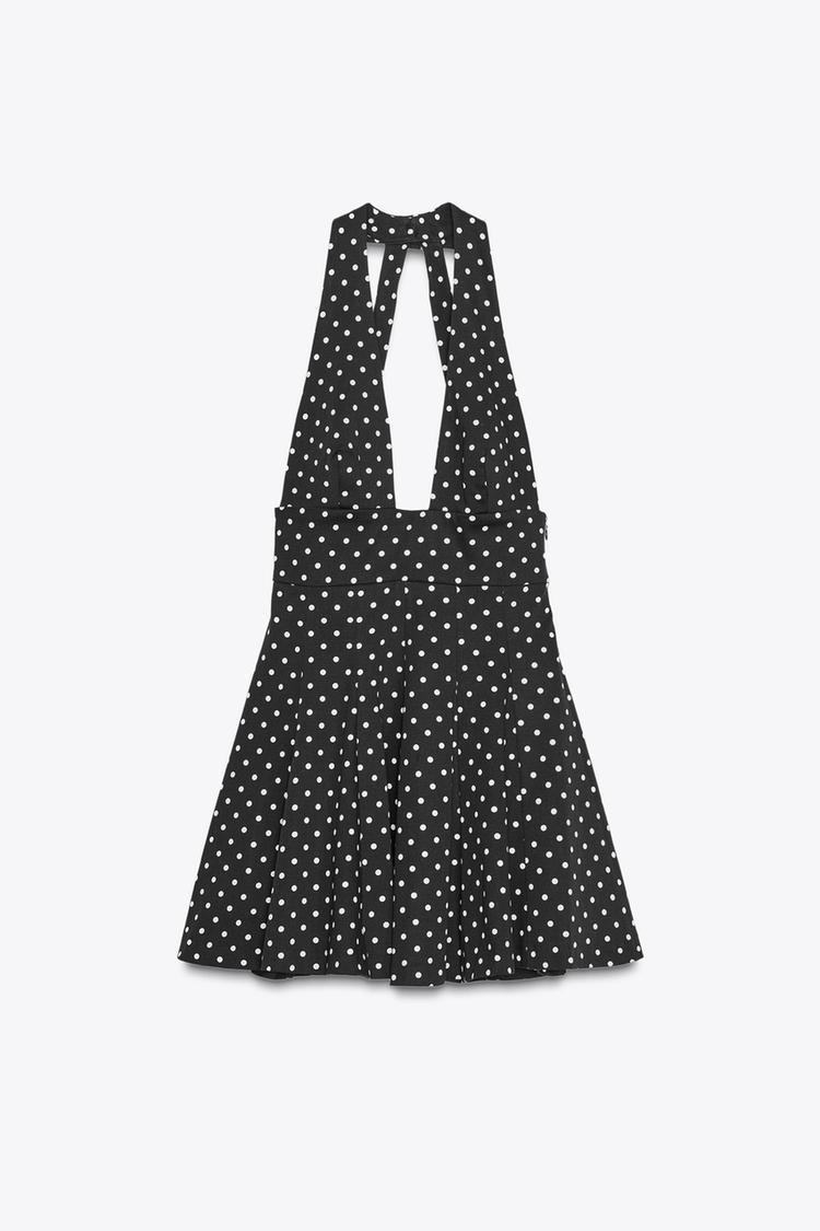 Vestido corto halter con lazo y lunares