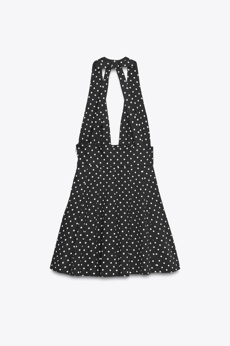 Vestido corto halter con lazo y lunares