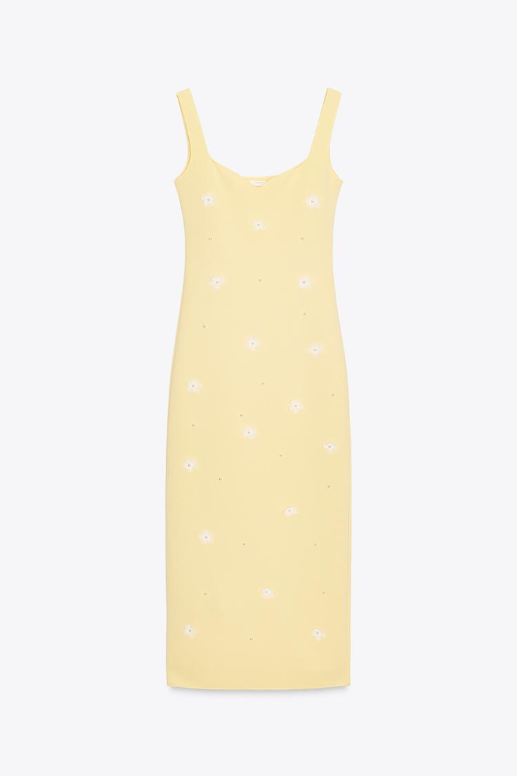 Vestido midi stretch con flores bordadas