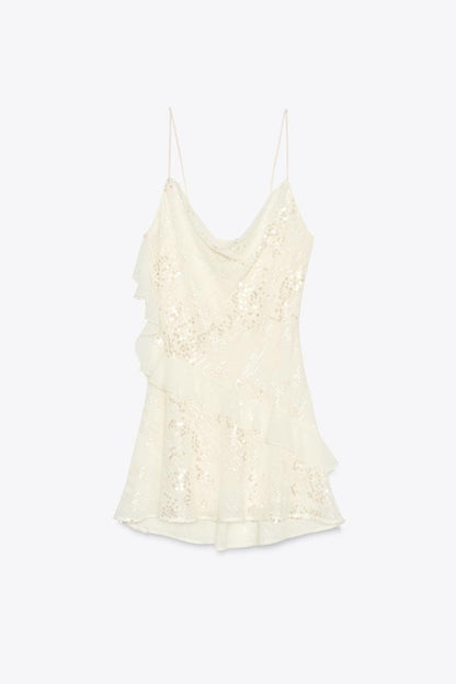 Vestido mini con volantes y lentejuelas