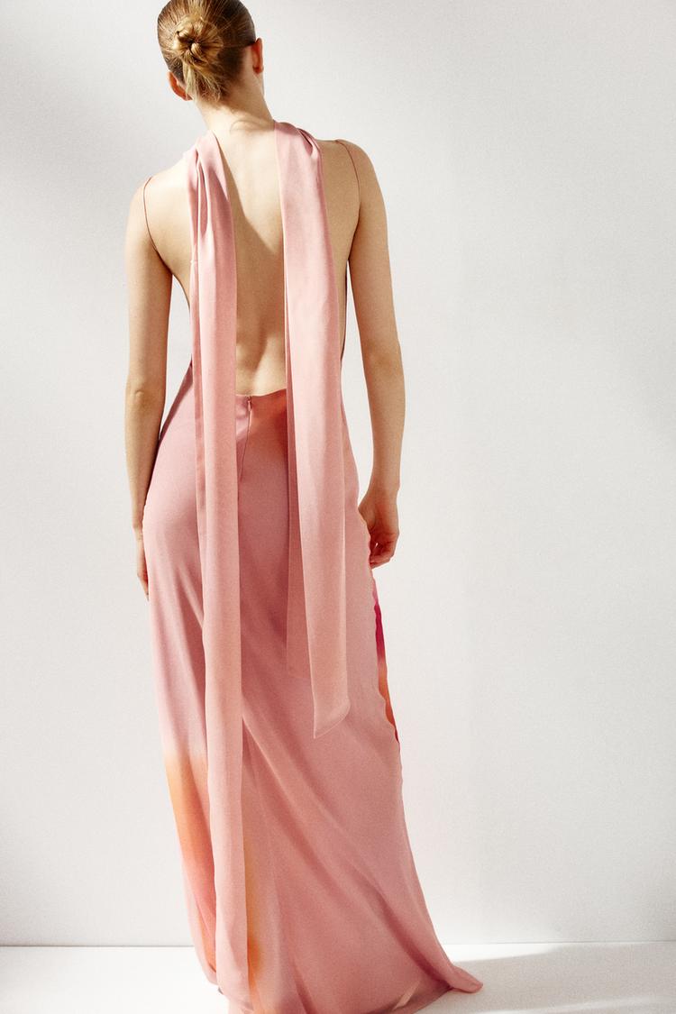 Vestido largo estampado con foulard a juego