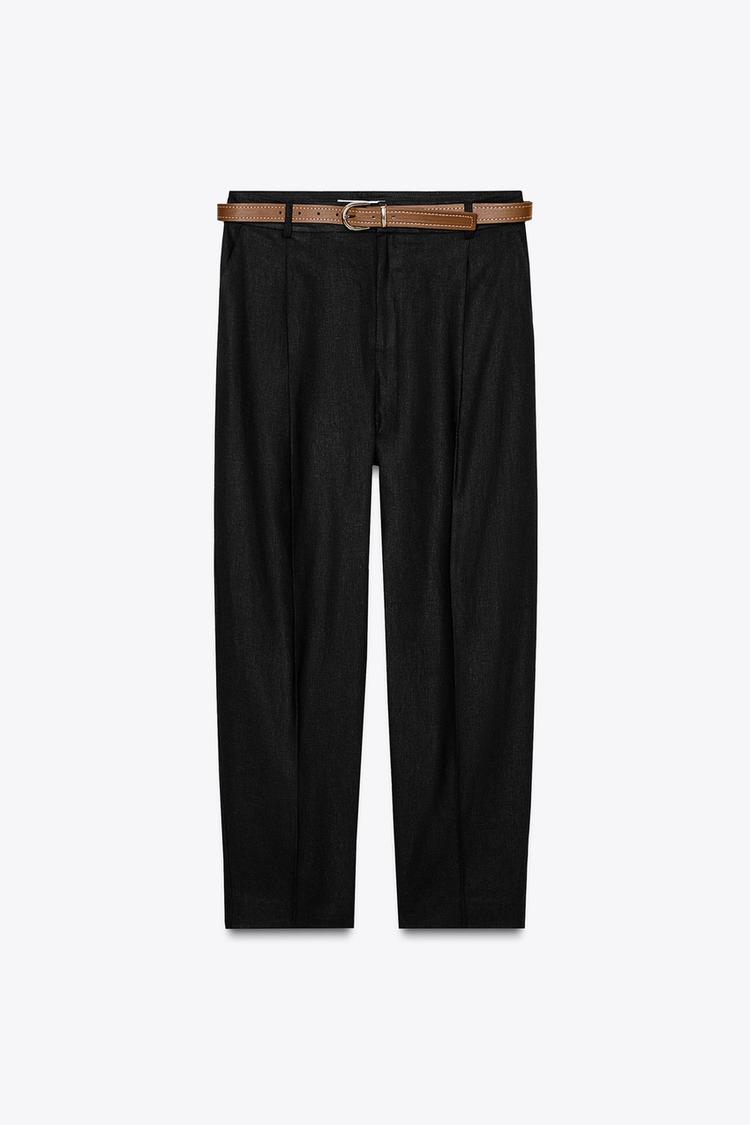 Pantalón recto de lino con cinturón