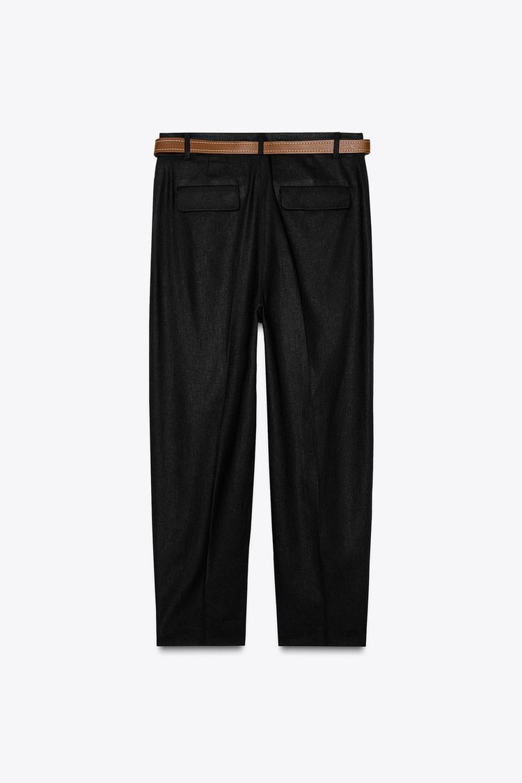 Pantalón recto de lino con cinturón