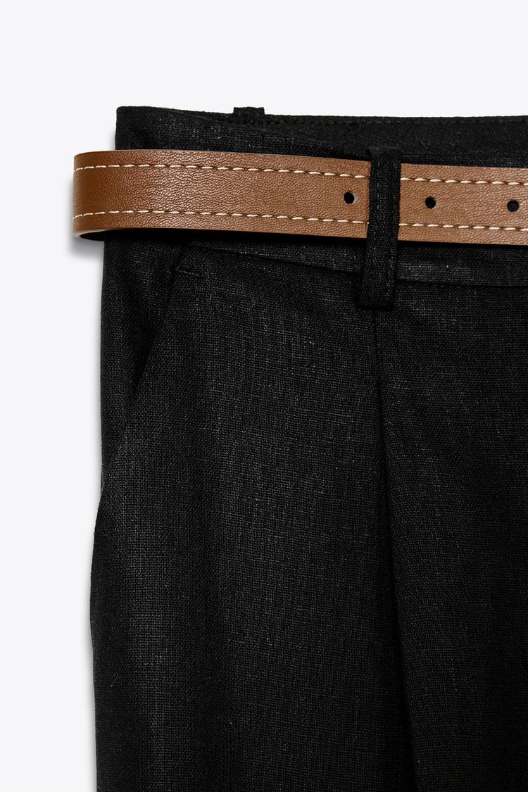 Pantalón recto de lino con cinturón